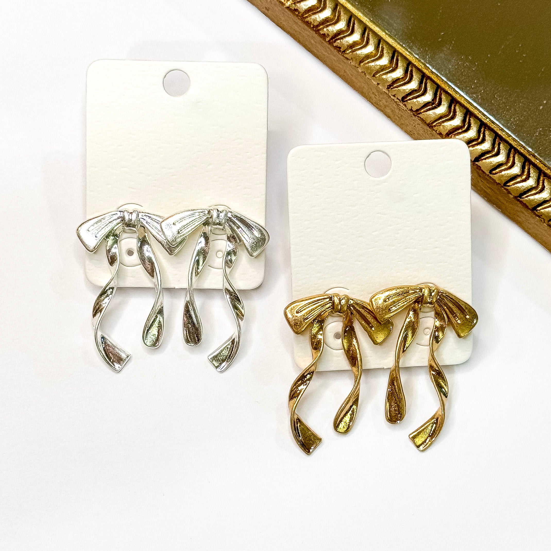 Ribbons and Bows Gold Tone Earrings