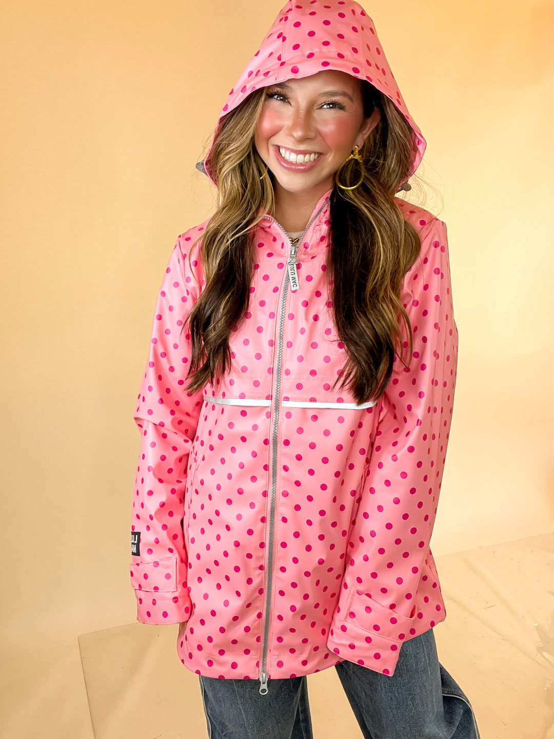 Lulu Mac | Chic Forecast Polka Dot Hooded Rain Jacket in Pink