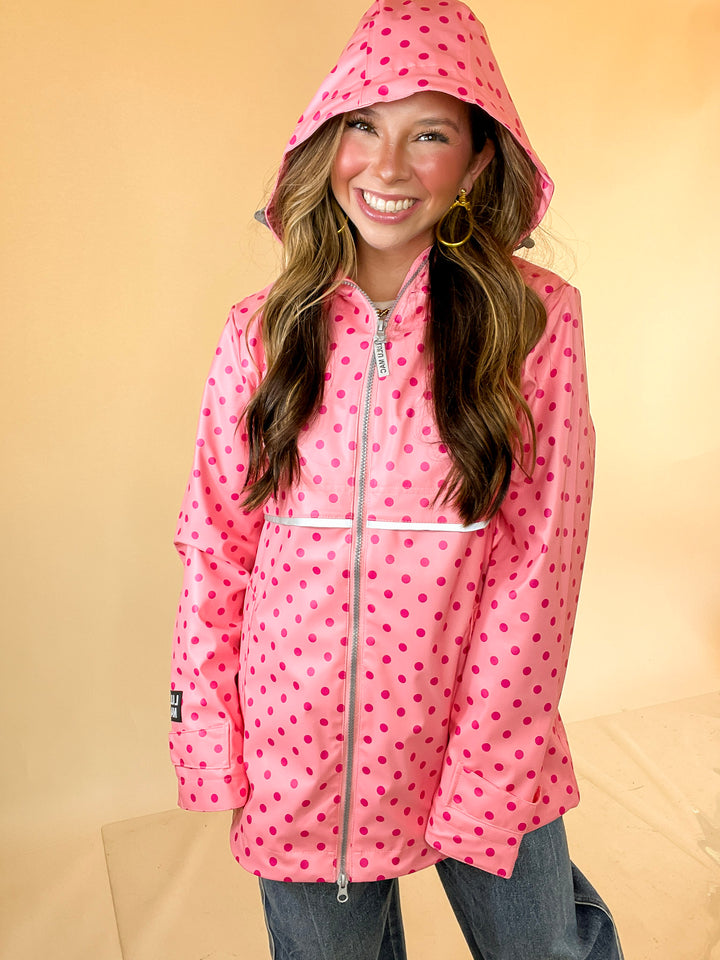 Lulu Mac | Chic Forecast Polka Dot Hooded Rain Jacket in Pink