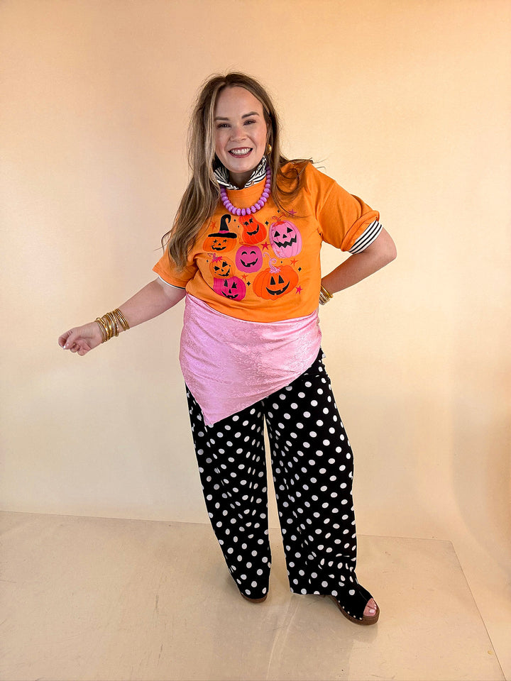 Up to No Gourd Pink &amp; Orange Jack-O’-Lantern Halloween Graphic Tee in Orange
