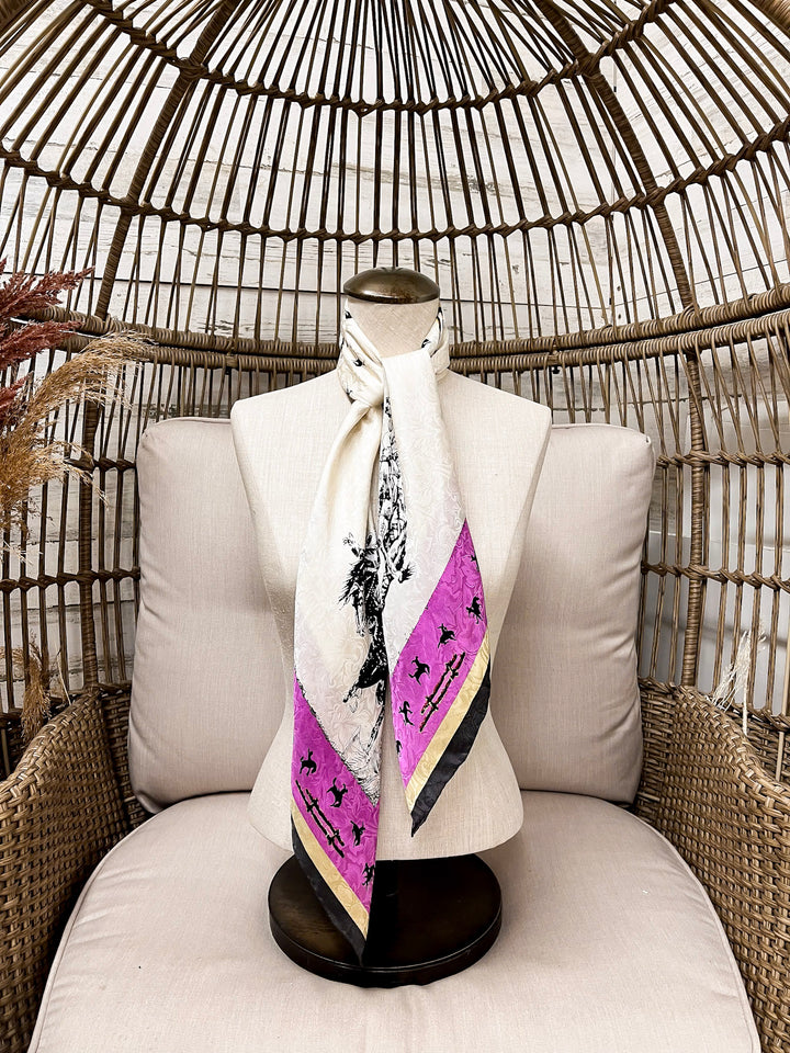 Wyoming Traders | LTD Edition | Fences Print Silk Wild Rag Scarf in Ivory