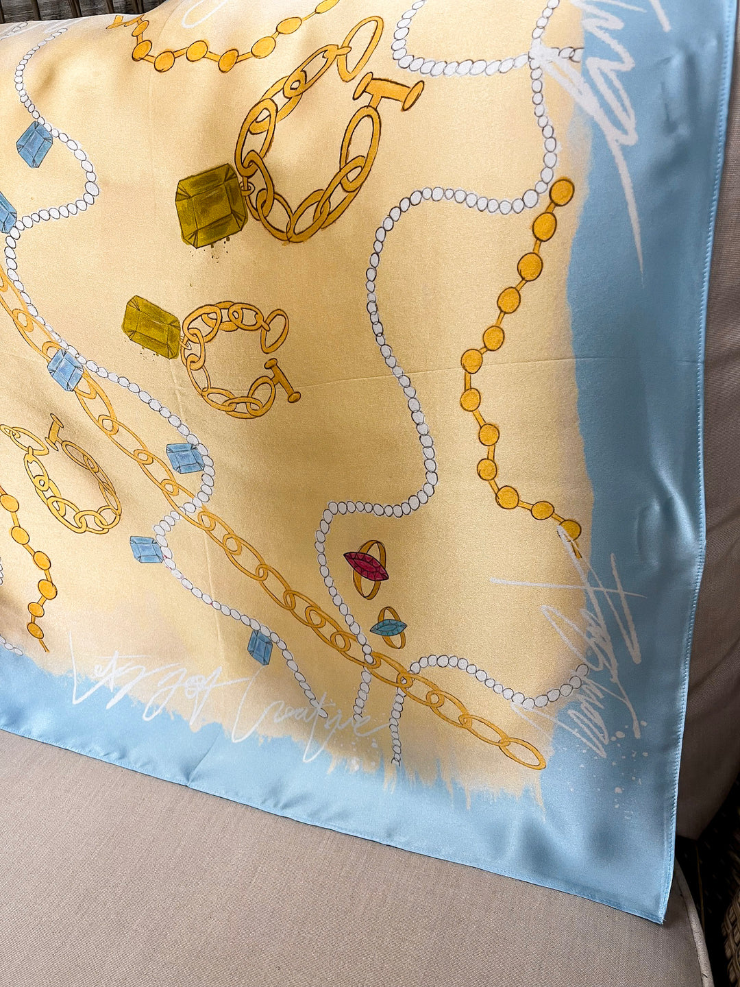 KB's Canvas | Le Jewel Jewelry Print Scarf in Yellow and Blue