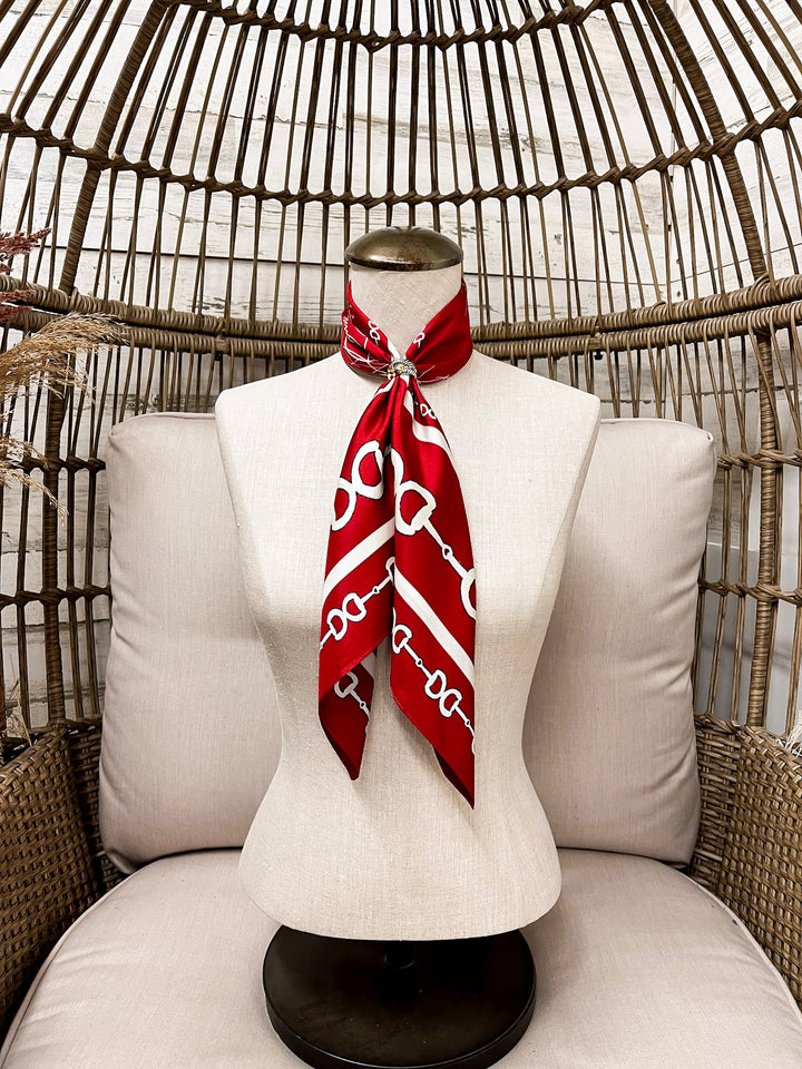 KB's Canvas | In Good Reins Horse Bit Print Scarf in Maroon and White