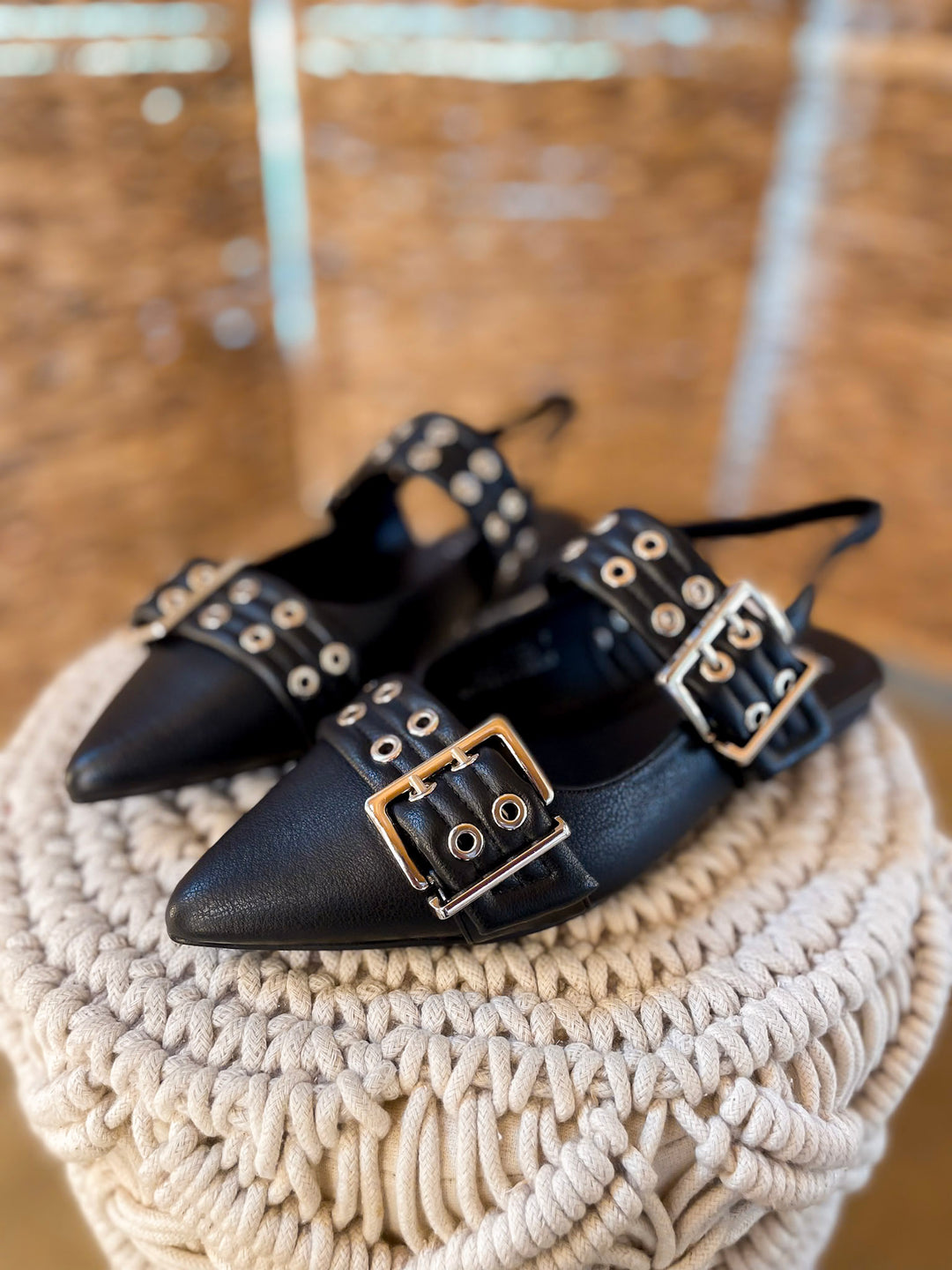 Corky's | On the Prowl Pointed Toe Buckle Slingback Mule Flat Sandal in Black