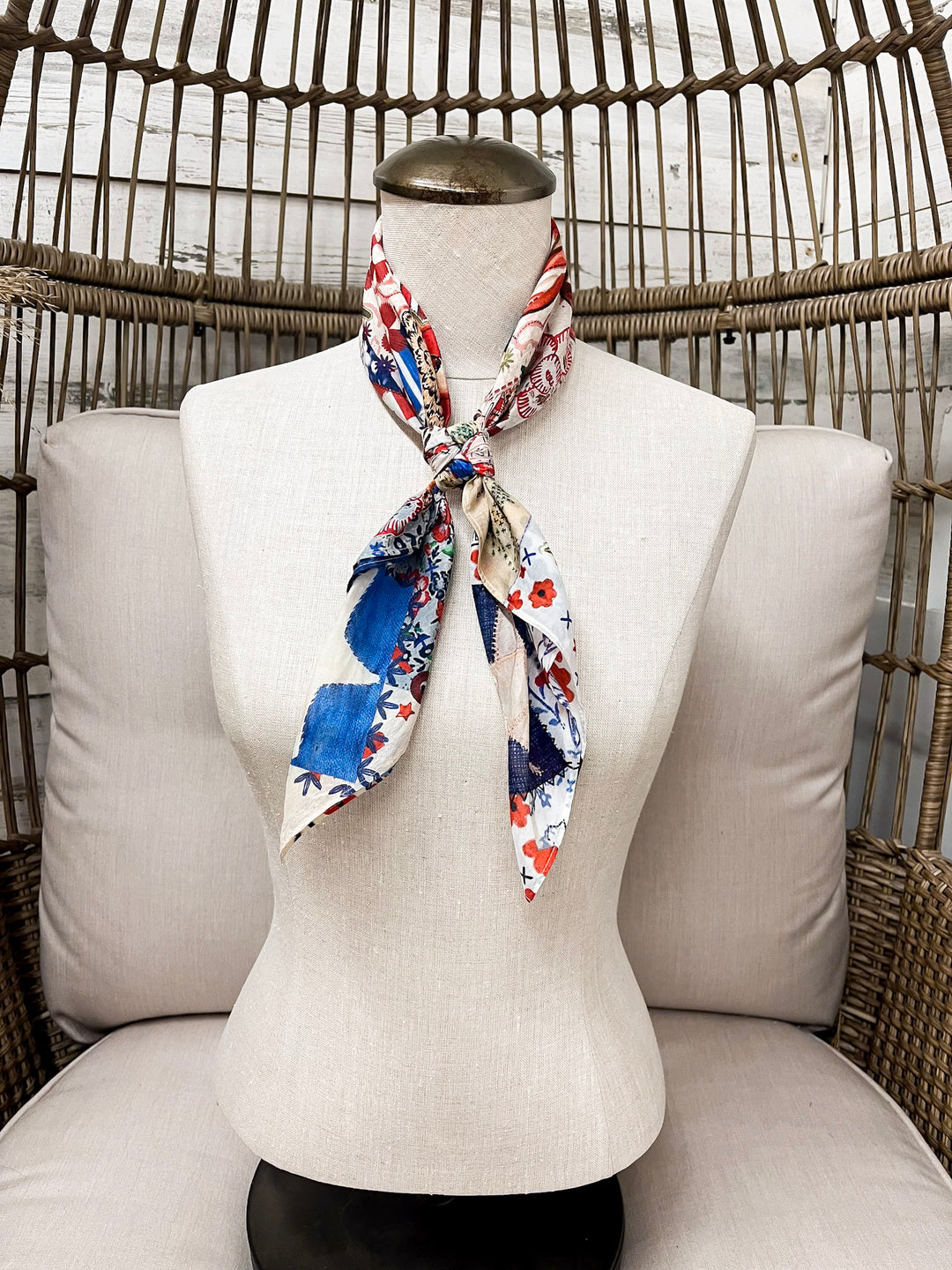 XOXO Art & Co | 1776 Shorty Wild Rag Scarf in Ivory, Red and Blue