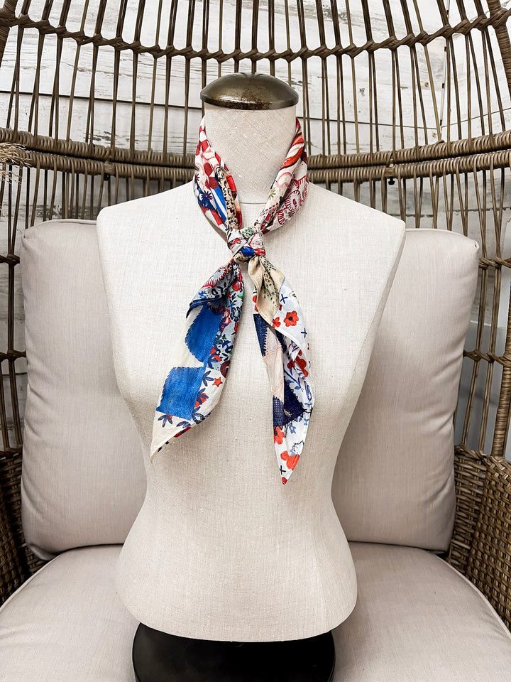 XOXO Art & Co | 1776 Shorty Wild Rag Scarf in Ivory, Red and Blue