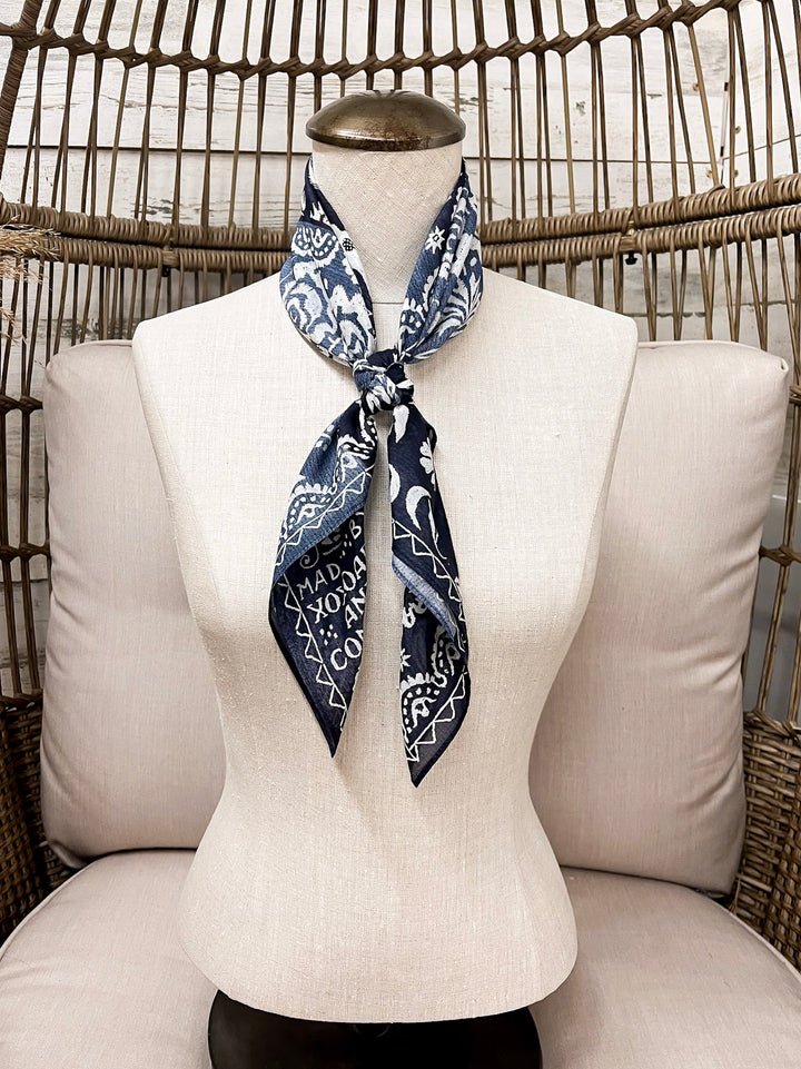 XOXO Art & Co | Woven Coverlet Shorty Wild Rag Scarf in Navy Blue