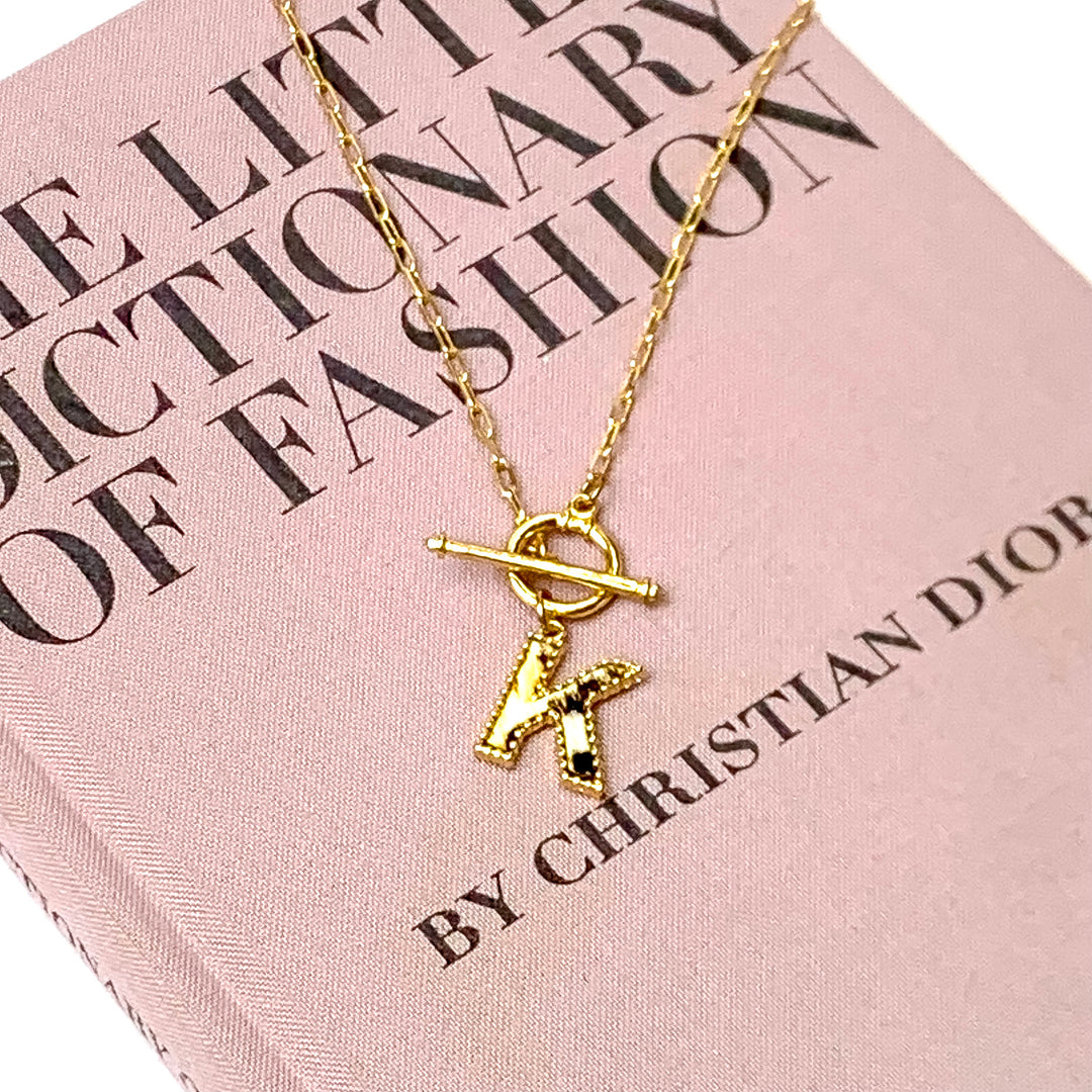 Hair on Hide Gold Tone Front Toggle Initial Necklace - Giddy Up Glamour Boutique