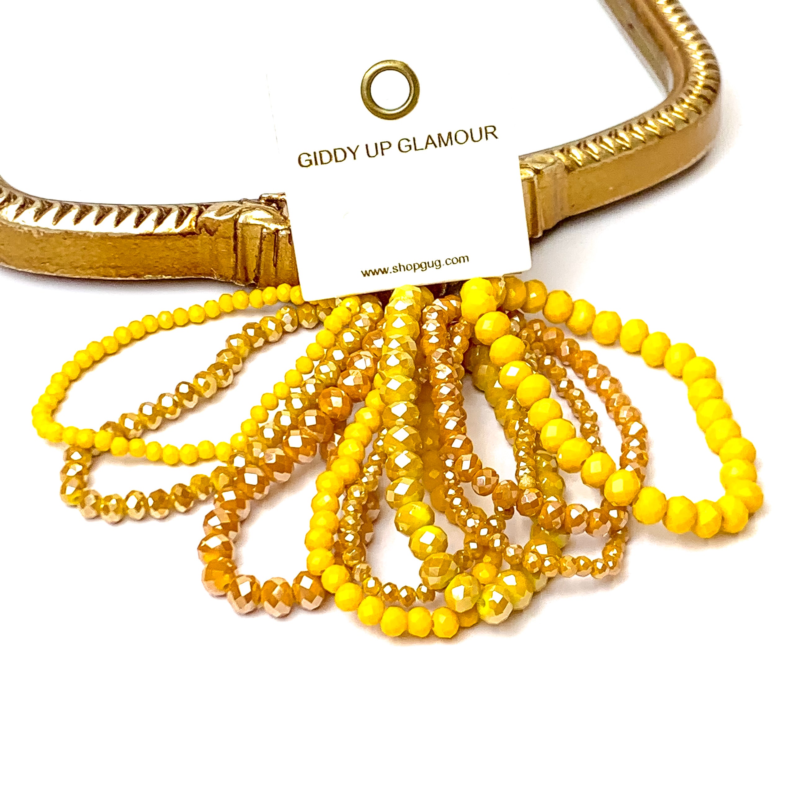 Nine Piece Crystal Bracelet Set in Mustard Yellow - Giddy Up Glamour Boutique