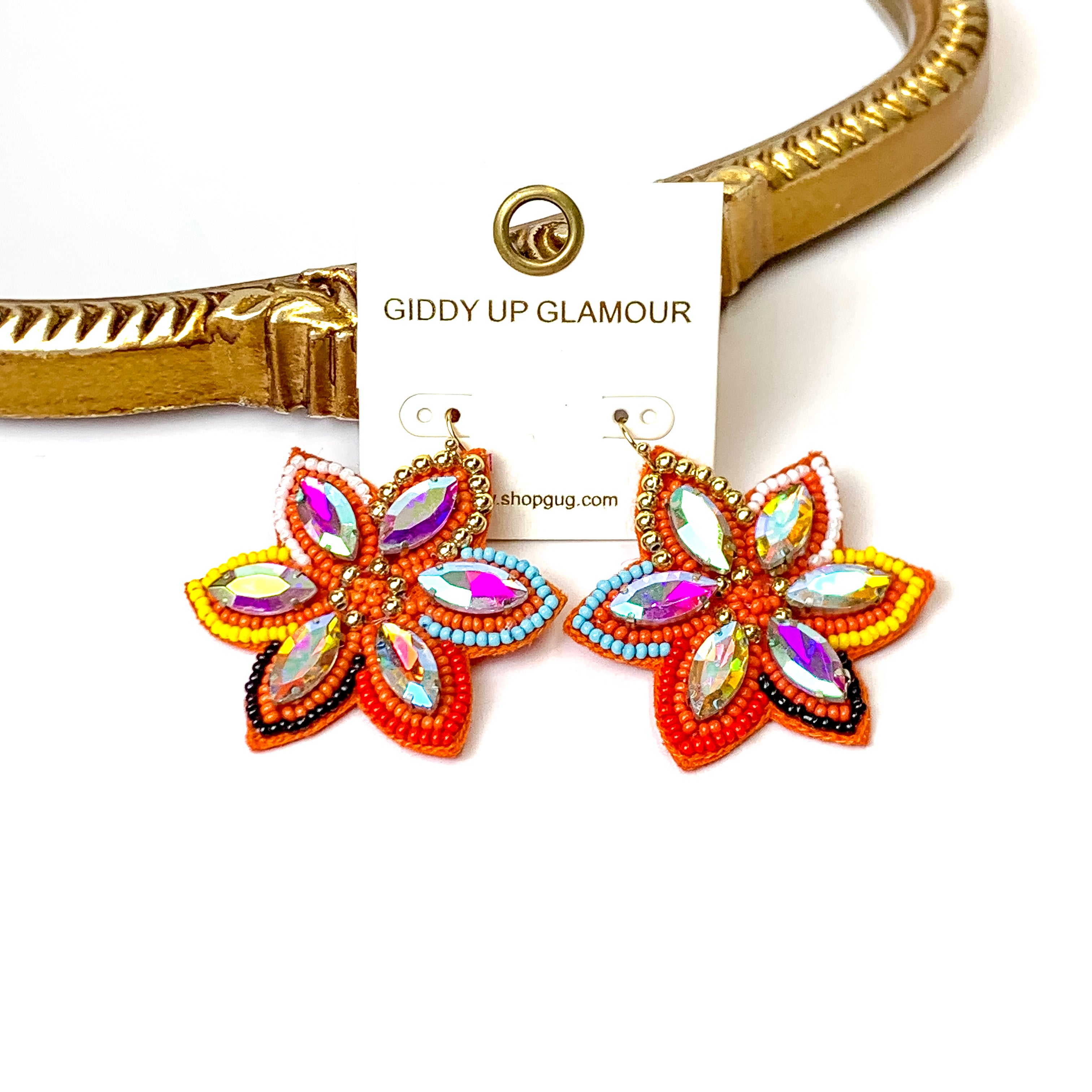 Desert Daisy Multicolored Flower Shaped Earrings with AB Crystal Accents in Red - Giddy Up Glamour Boutique