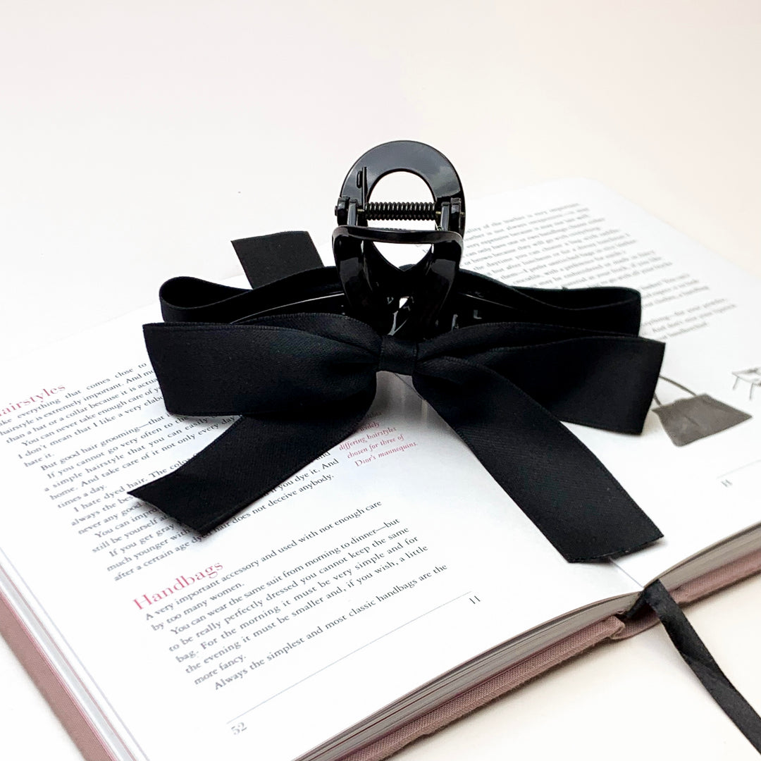 Ribbon Romance Loop Banana Hair Clip in Black - Giddy Up Glamour Boutique