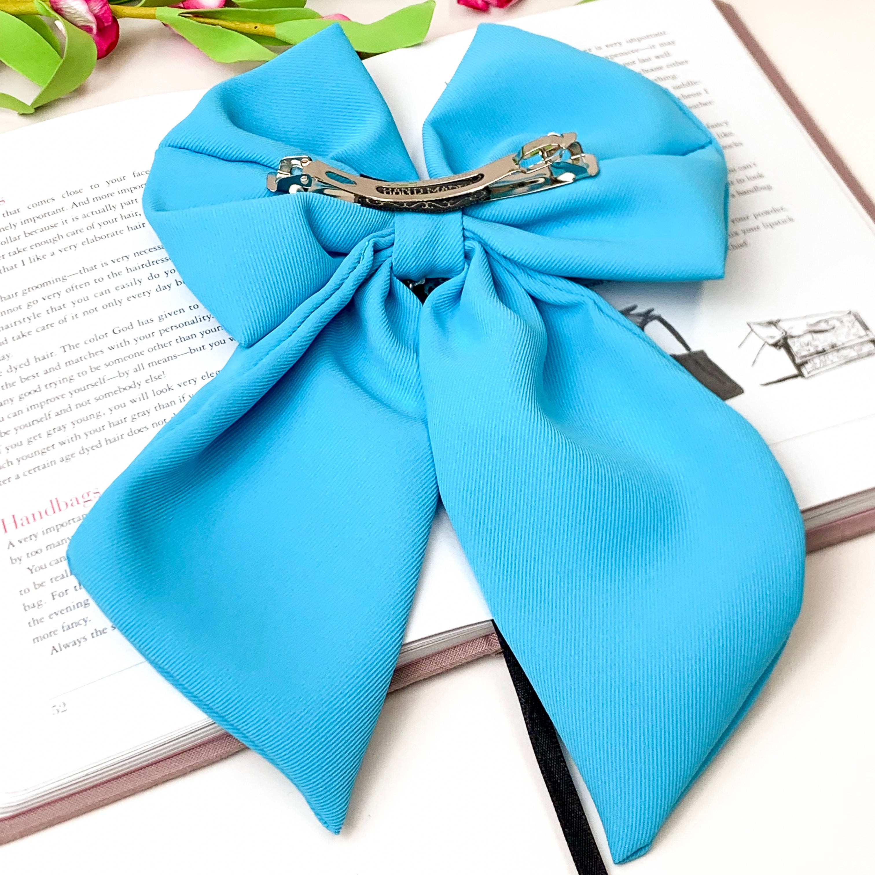 Concho Cutie Fabric Bow Hair Clip in Turquoise Blue