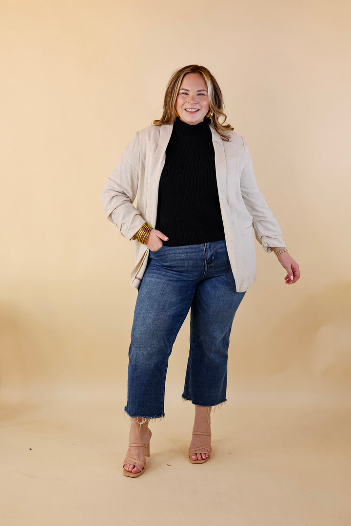 Promise Me Open Front Linen Blazer in Beige - Giddy Up Glamour Boutique