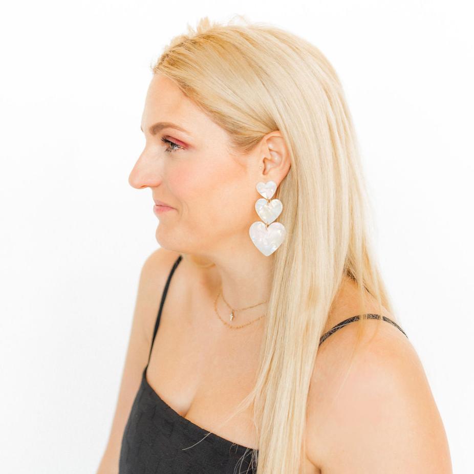 Linny Co | Penny Heart Drop Earrings in Clear Iridescent