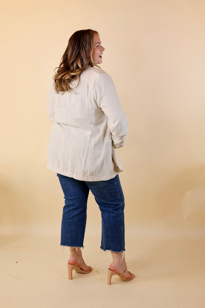 Promise Me Open Front Linen Blazer in Beige - Giddy Up Glamour Boutique