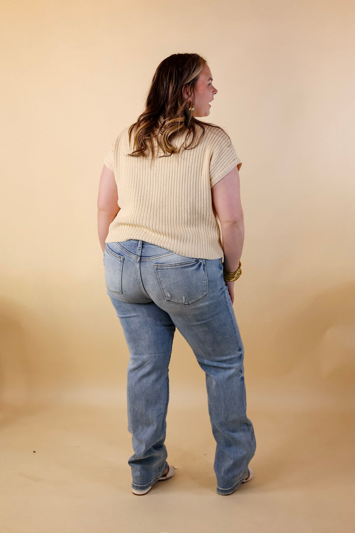 City Sights Cap Sleeve Summer Sweater Top with Pocket in Beige - Giddy Up Glamour Boutique