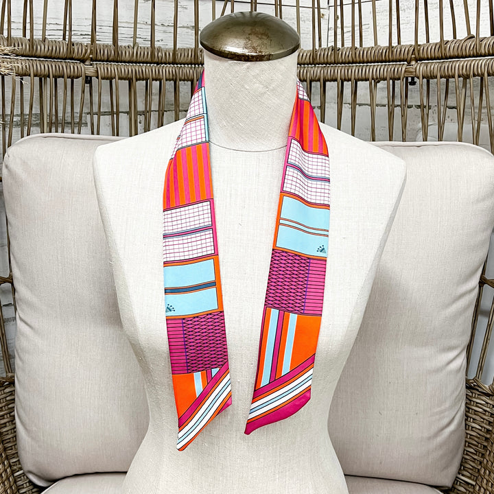 Pony Power Equestrian Twilly Scarf in Bright Turquoise, Orange and Green