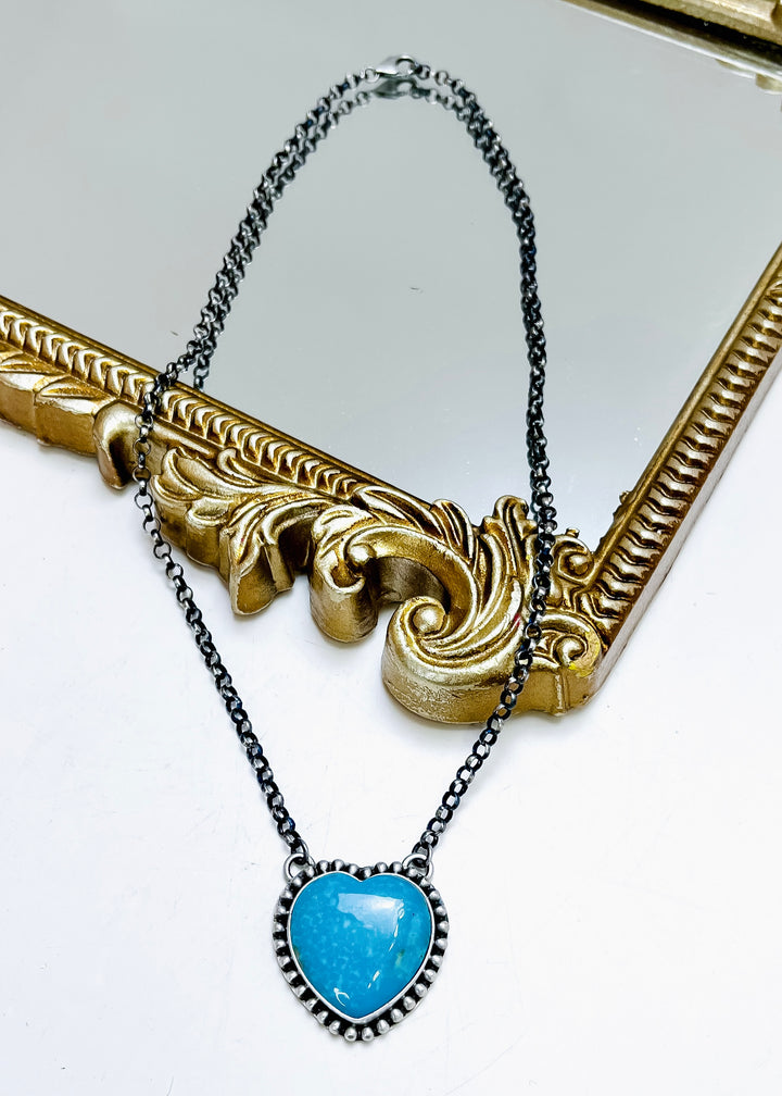 Emer Thompson | Sterling Silver Native American Handmade Turquoise Heart Necklace