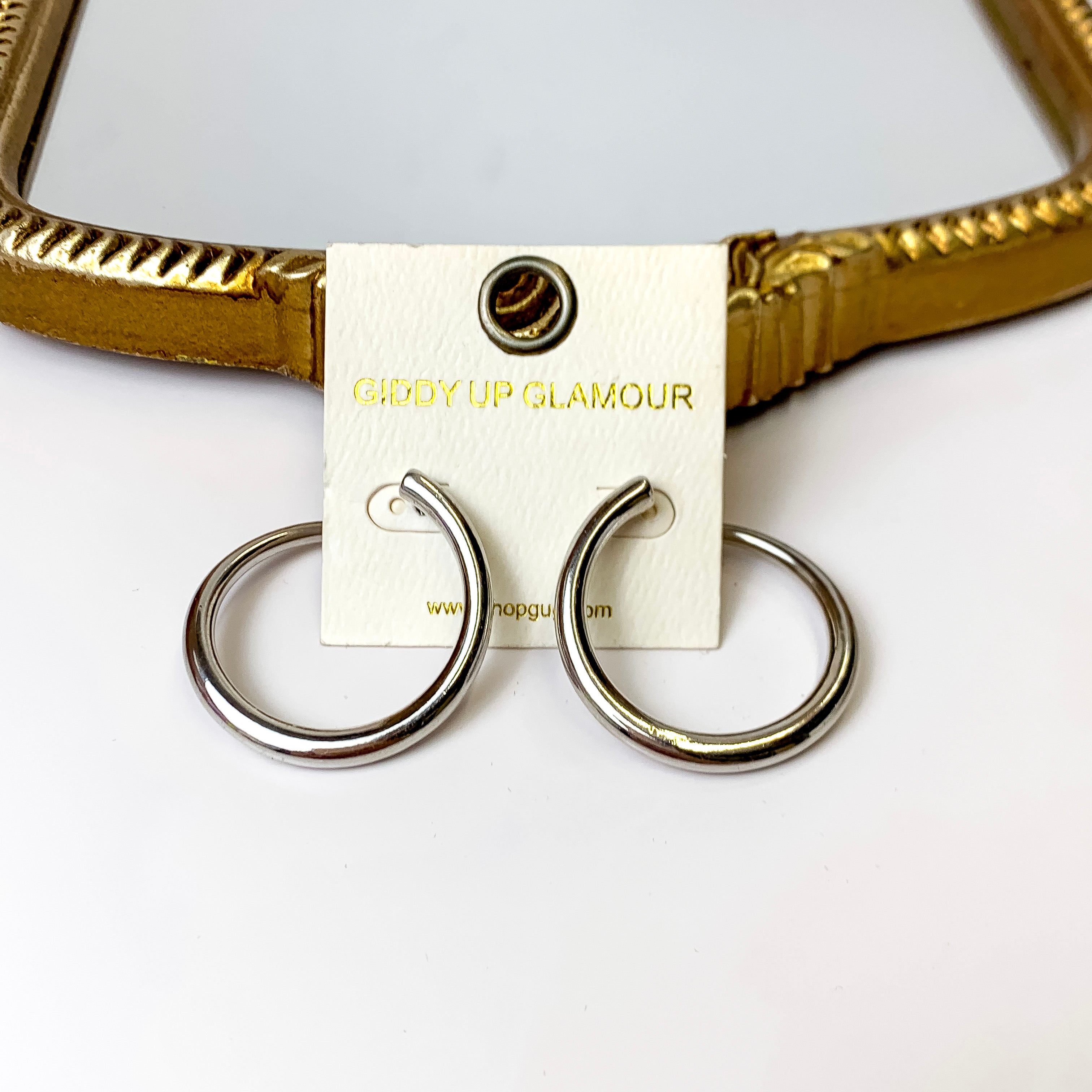Thick Offset Silver Tone Hoop Earrings - Giddy Up Glamour Boutique