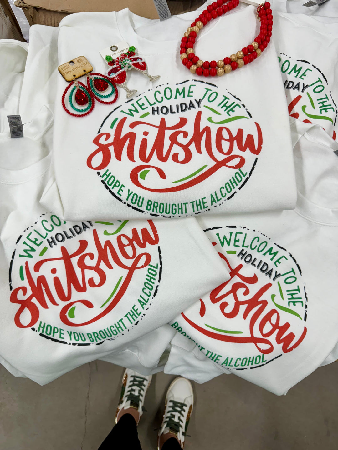 #238652 Welcome to the Show Crewneck Sweatshirt in White - Giddy Up Glamour Boutique