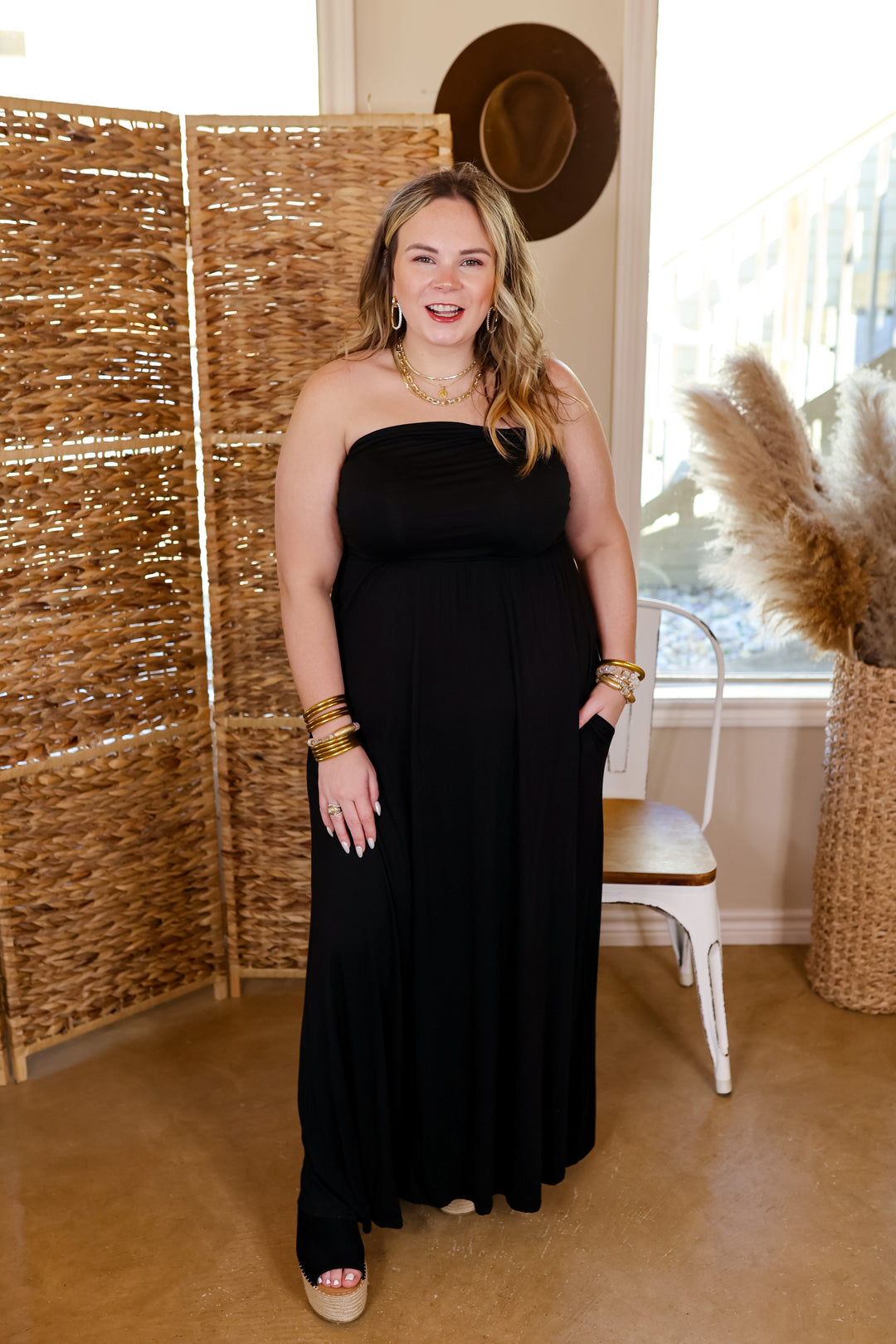 Oh, Snap Strapless Maxi Dress in Black - Giddy Up Glamour Boutique