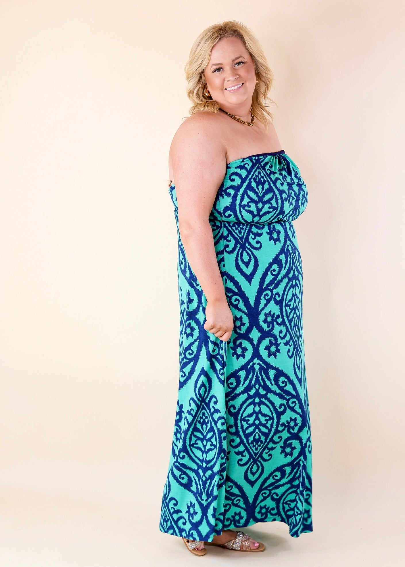 Good Times Swirl Maxi Dress in Jade and Royal Blue