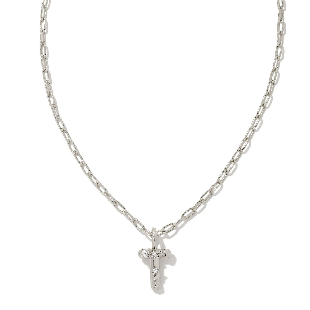 Kendra Scott | Crystal Letter Silver Short Pendant Necklace in White Crystal - Giddy Up Glamour Boutique