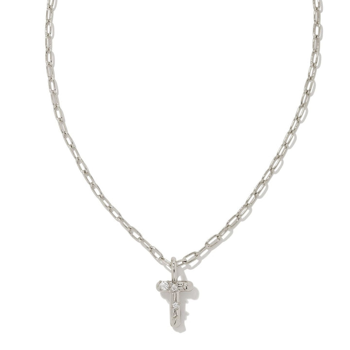 Kendra Scott | Crystal Letter Silver Short Pendant Necklace in White Crystal - Giddy Up Glamour Boutique