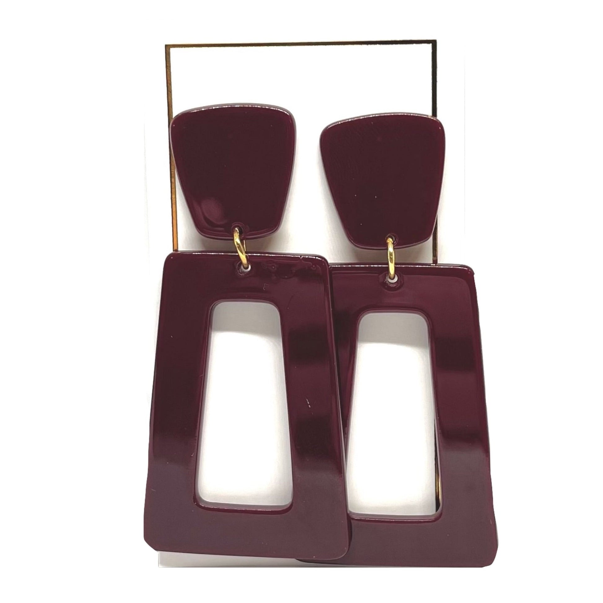 Linny Co | Kennedy Rectangular Drop Earrings in Maroon