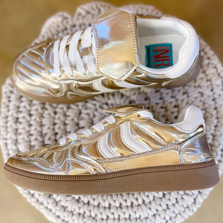 Naughty Monkey | One Step Ahead Metallic Lace-Up Sneaker in Gold