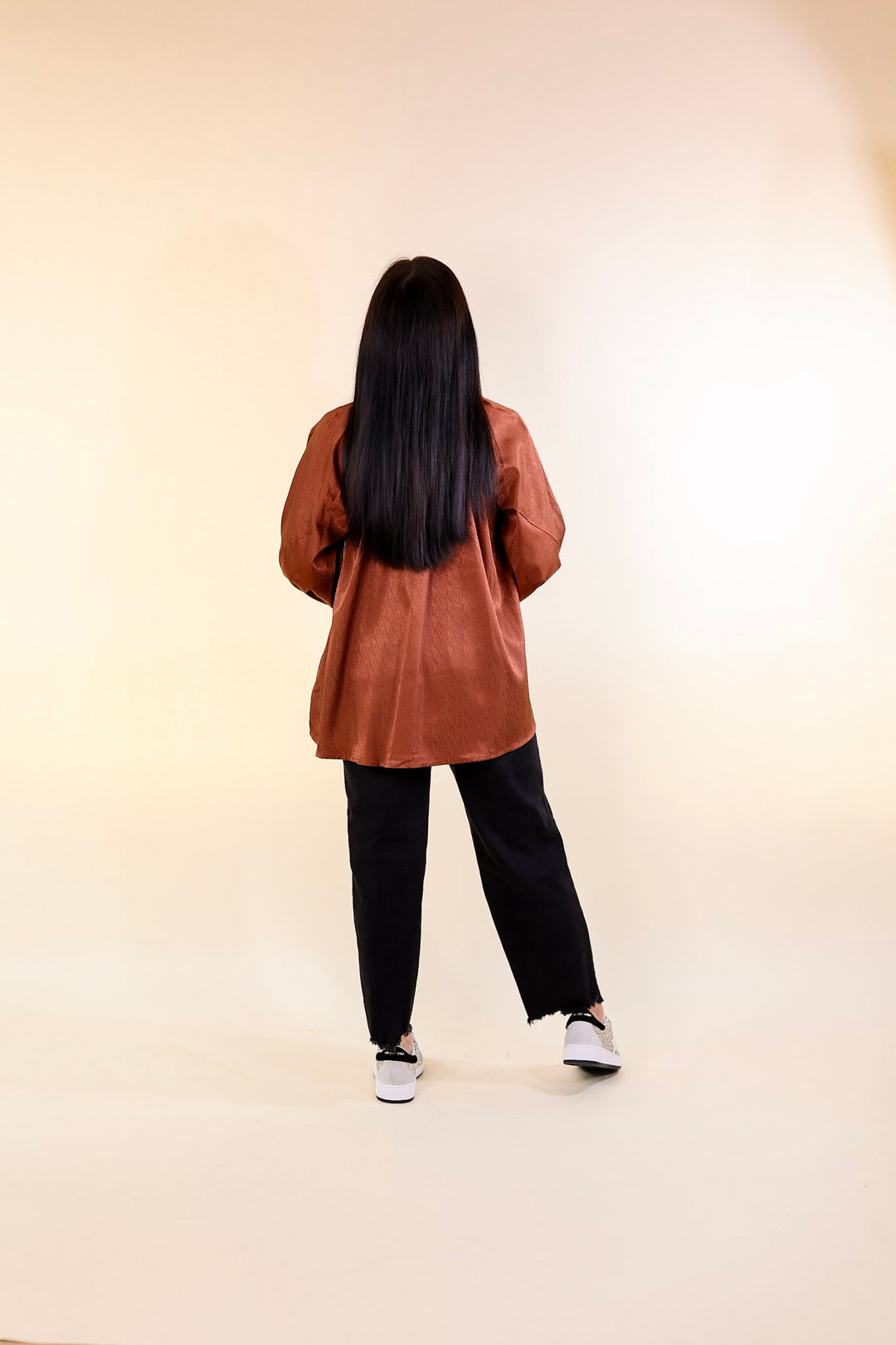 Sunset Situation Front Tie Keyhole Blouse in Rust Orange