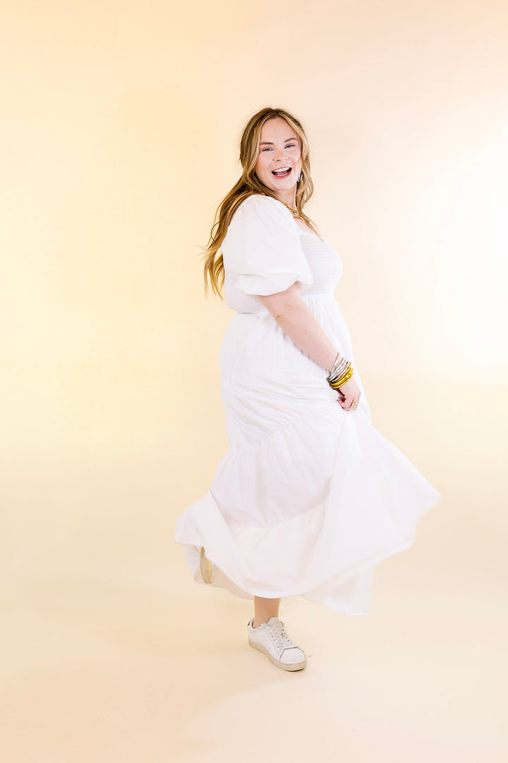 Santorini Sunshine Short Balloon Sleeve Maxi Dress in White