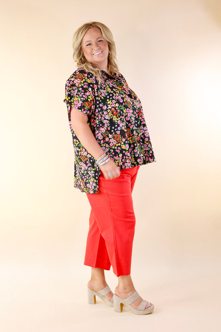 Adventure Awaits Floral Print Top with Collar in Black - Giddy Up Glamour Boutique