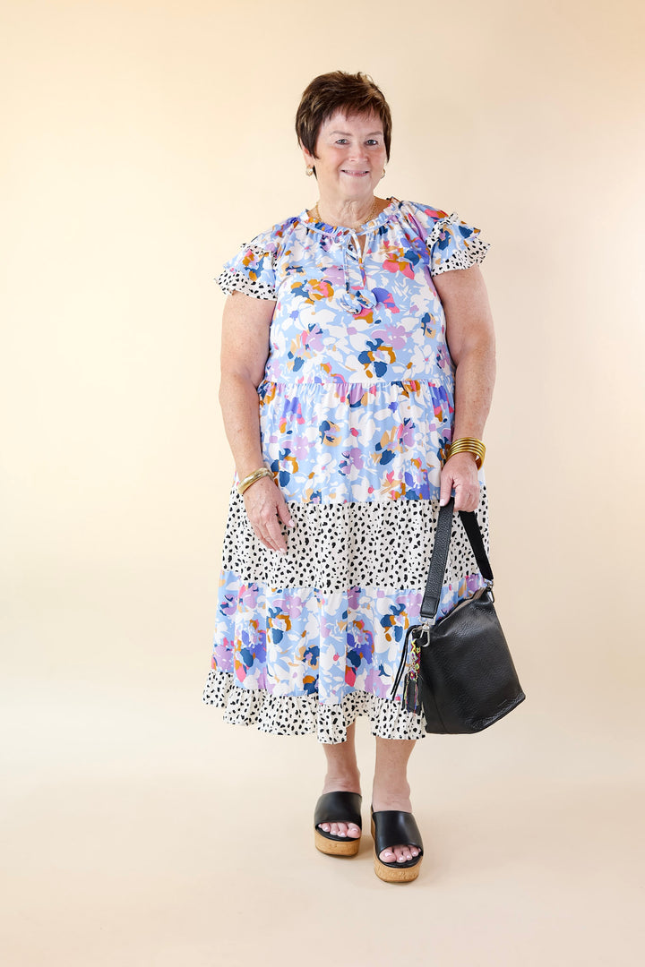 Paint The Wind Multicolor Keyhole Neckline Dress in Light Blue - Giddy Up Glamour Boutique