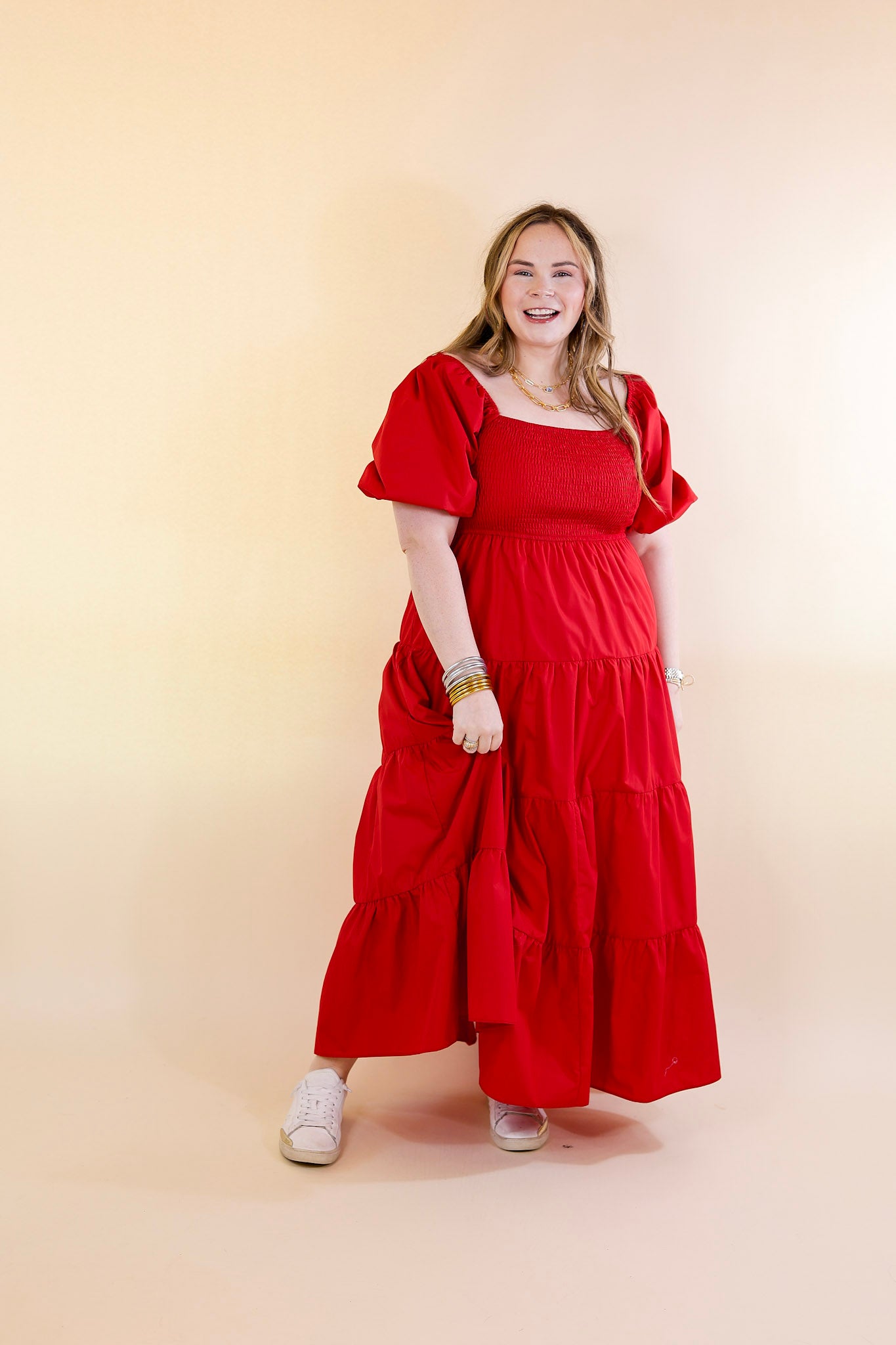 Santorini Sunshine Short Balloon Sleeve Maxi Dress in Red