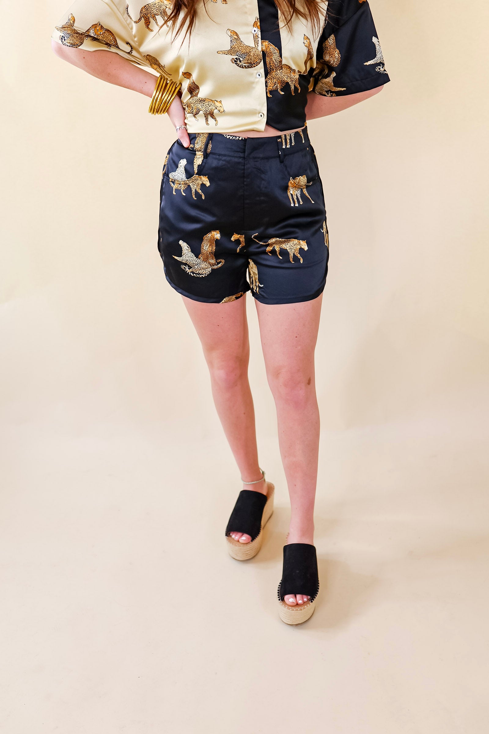 All Eyes on Me Cheetah Print Shorts in Black - Giddy Up Glamour Boutique