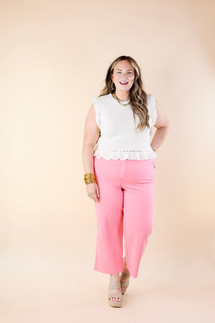 Breezy Baby Cropped Sweater with Ruffle Cap Sleeves in Ivory - Giddy Up Glamour Boutique