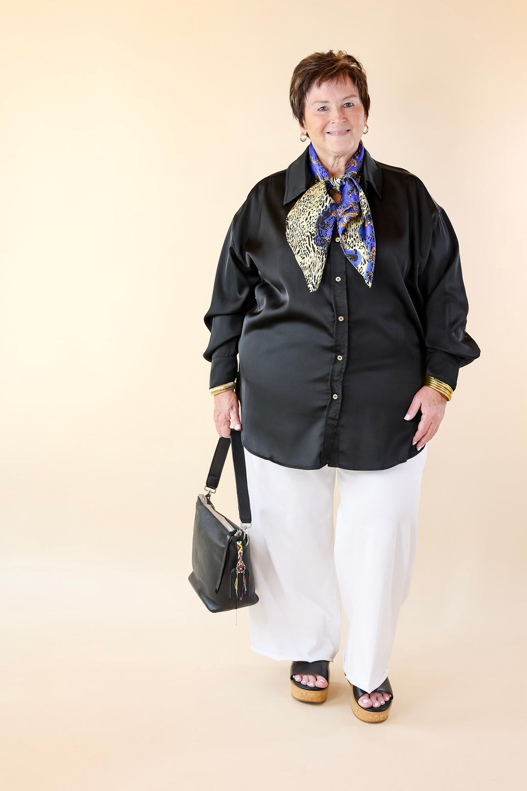 Tell Me Something Good Long Sleeve Button Up Top in Black - Giddy Up Glamour Boutique