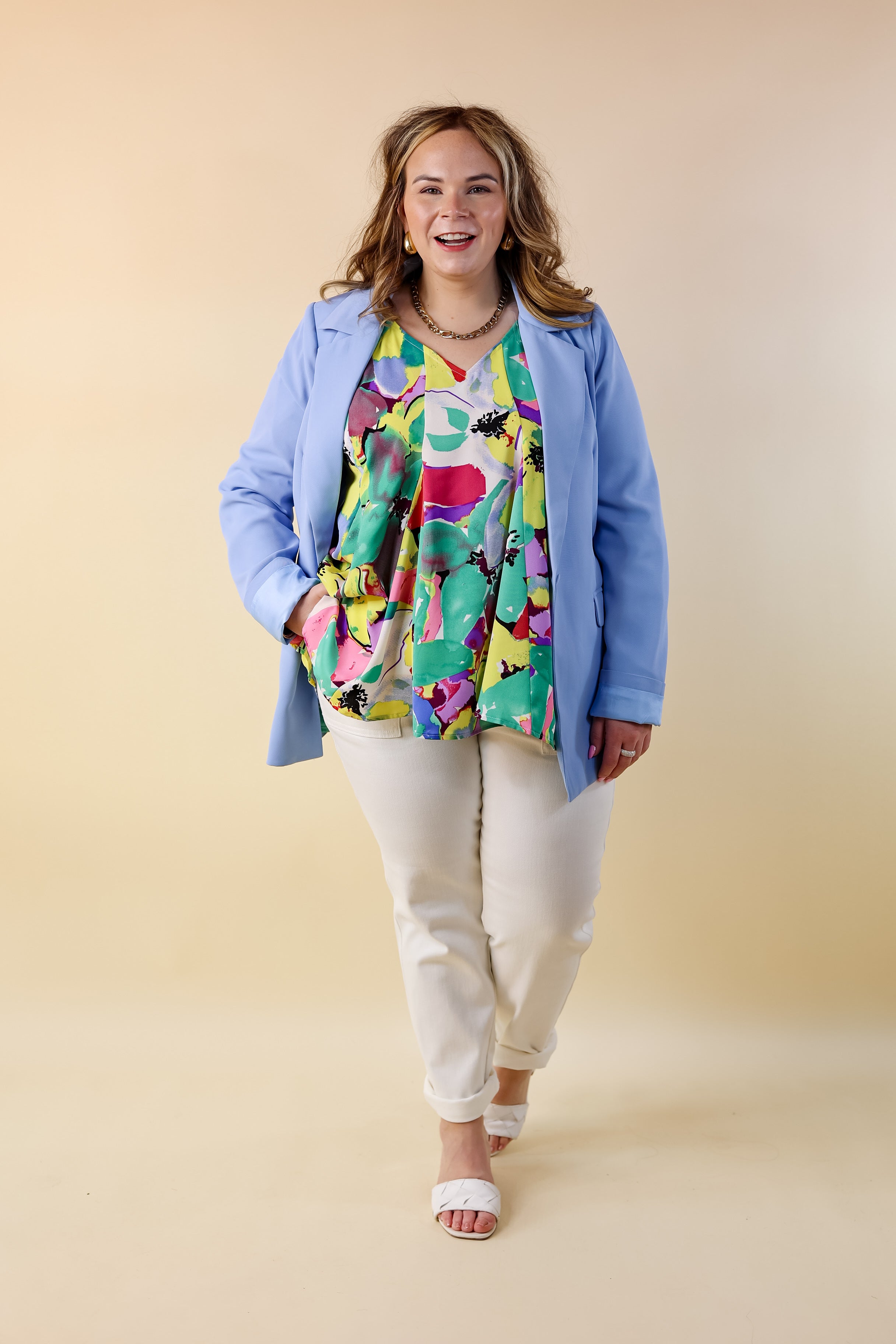 Winning Awards Long Sleeve Blazer in Periwinkle Blue - Giddy Up Glamour Boutique