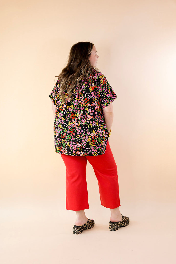 Adventure Awaits Floral Print Top with Collar in Black - Giddy Up Glamour Boutique