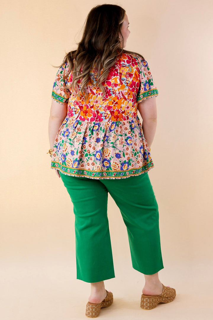 Tulip Fields Floral Print Babydoll Top in Pink Mix - Giddy Up Glamour Boutique