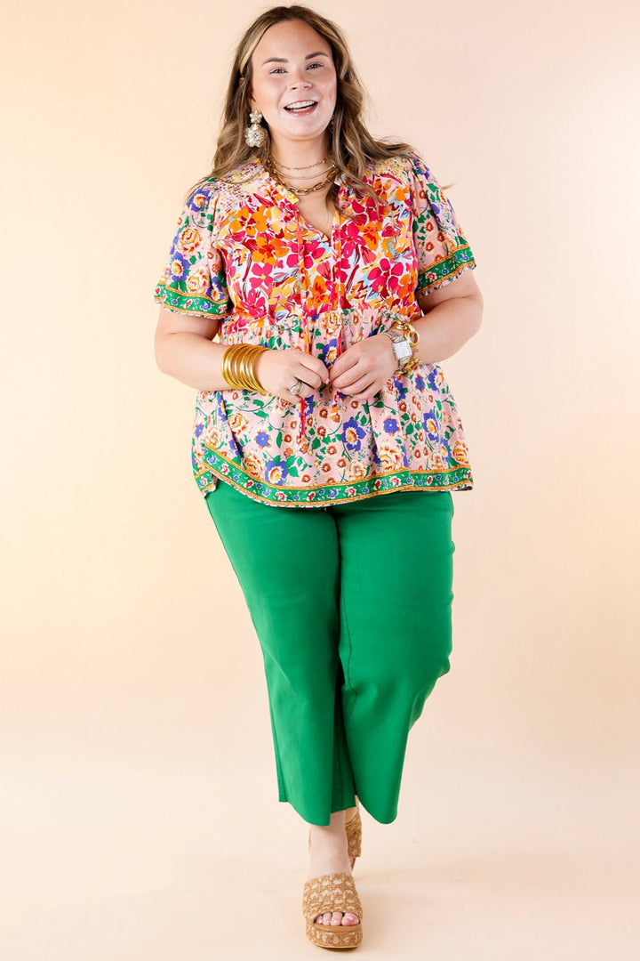 Tulip Fields Floral Print Babydoll Top in Pink Mix - Giddy Up Glamour Boutique