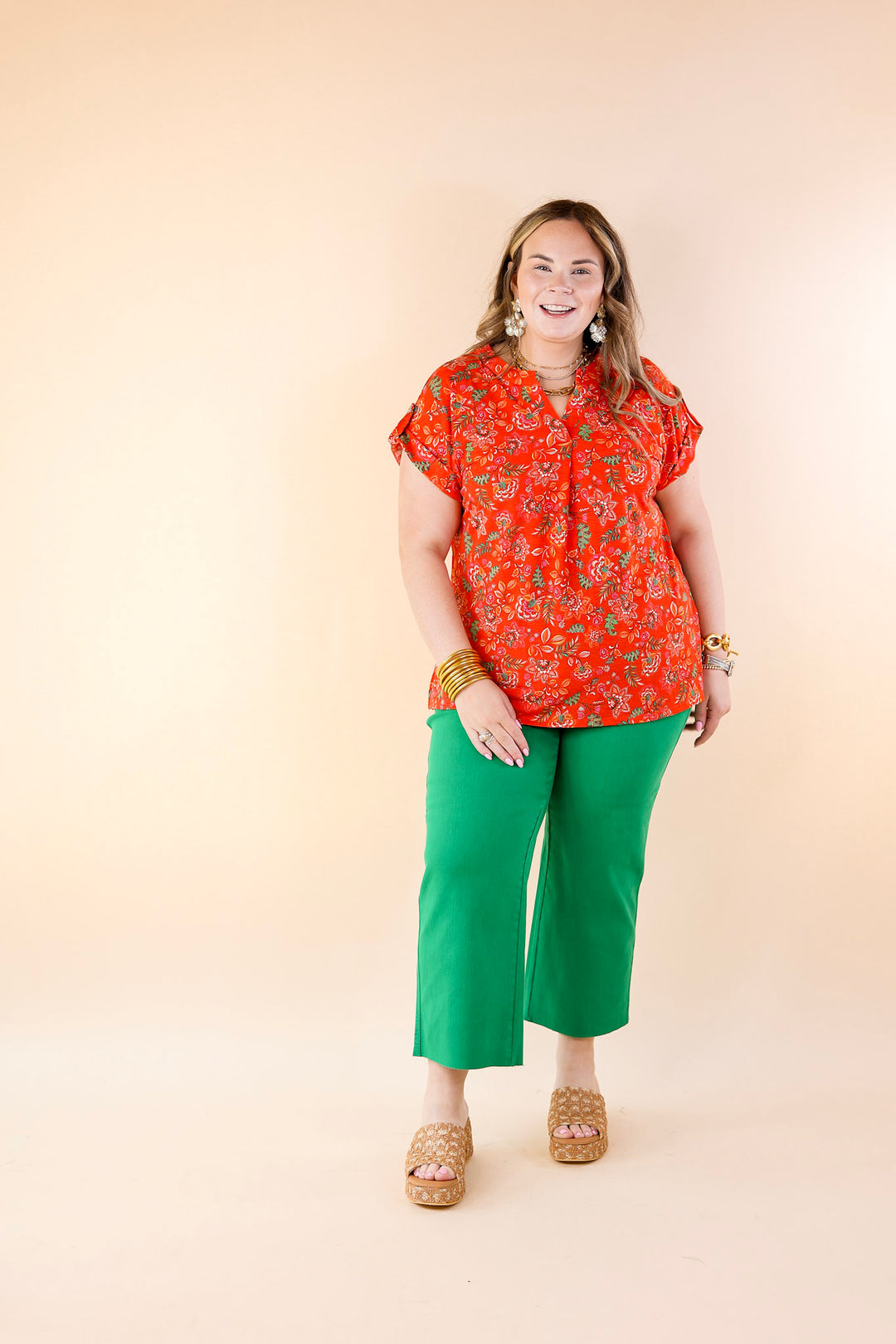 Downtown Darling Floral Print Short Sleeve Tunic Top in Red Mix - Giddy Up Glamour Boutique