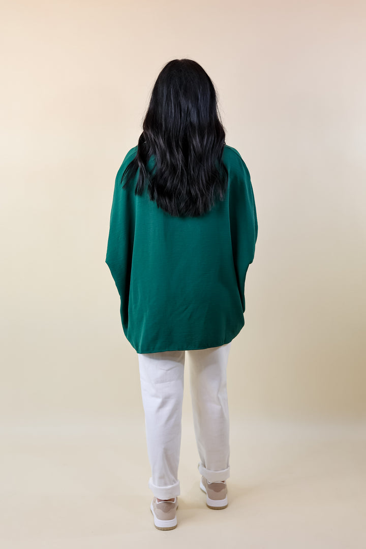 Weekend Out V Neck Placket 3/4 Sleeve Top in Emerald Green - Giddy Up Glamour Boutique