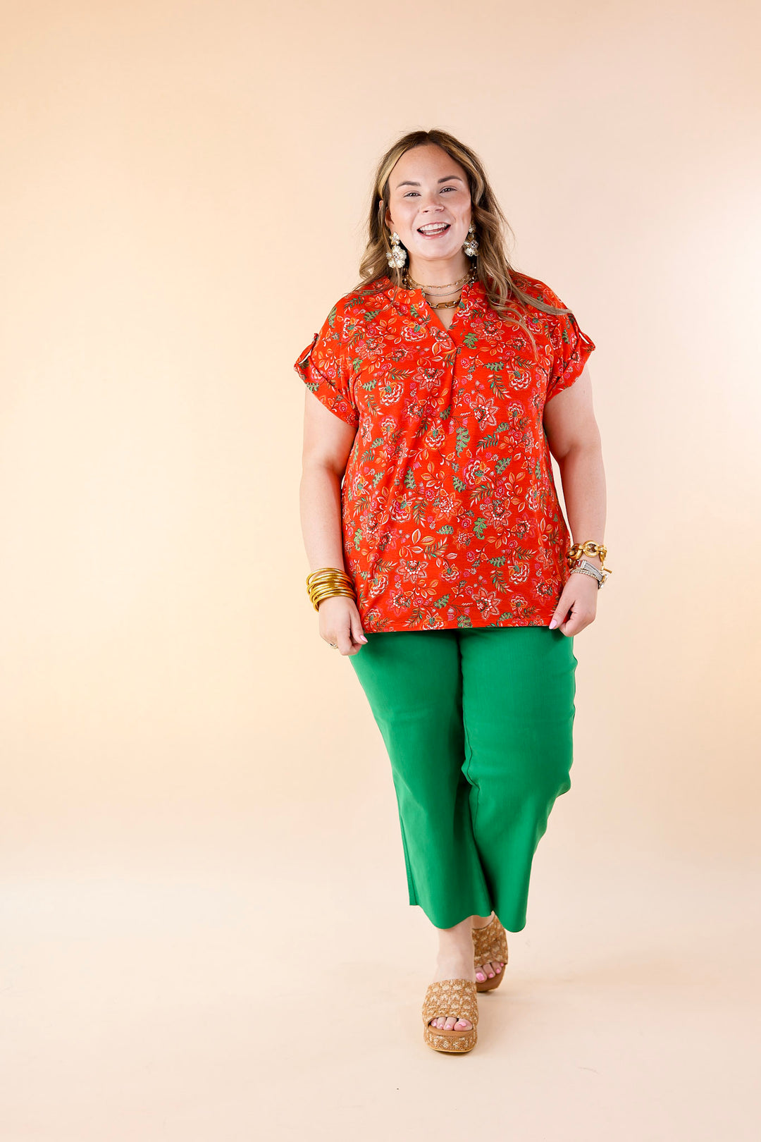 Downtown Darling Floral Print Short Sleeve Tunic Top in Red Mix - Giddy Up Glamour Boutique