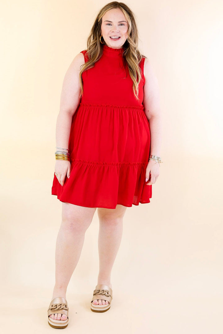 Attempt To Charm High Ruffle Neck Tank Tunic Dress in Red