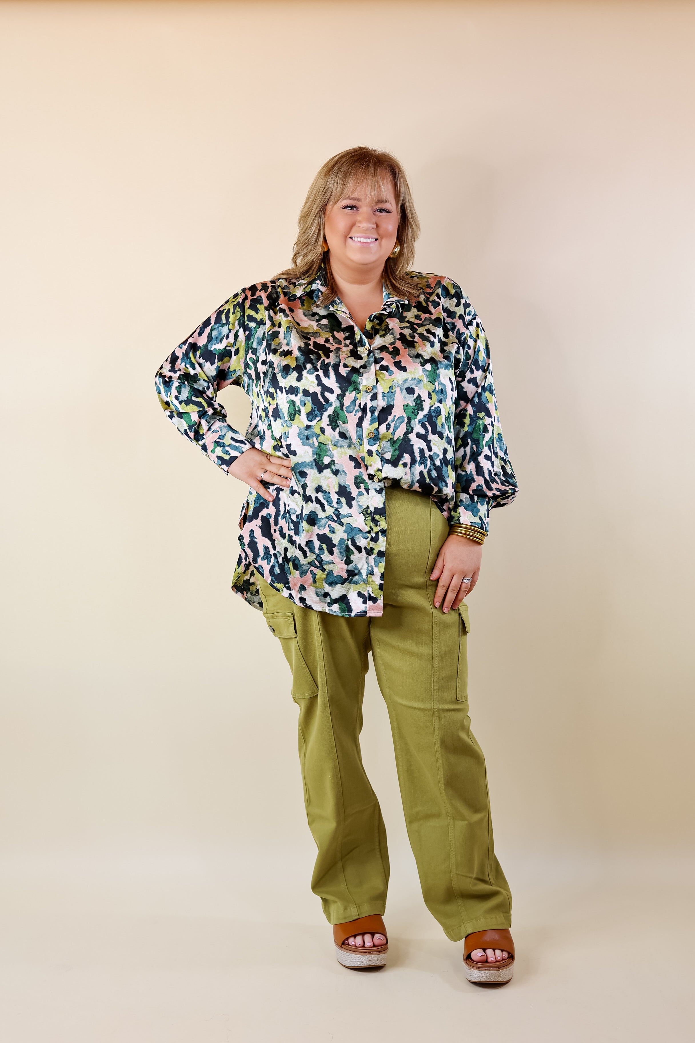 Judy Blue | Chic Efforts Cargo Straight Leg Jeans in Matcha Green - Giddy Up Glamour Boutique