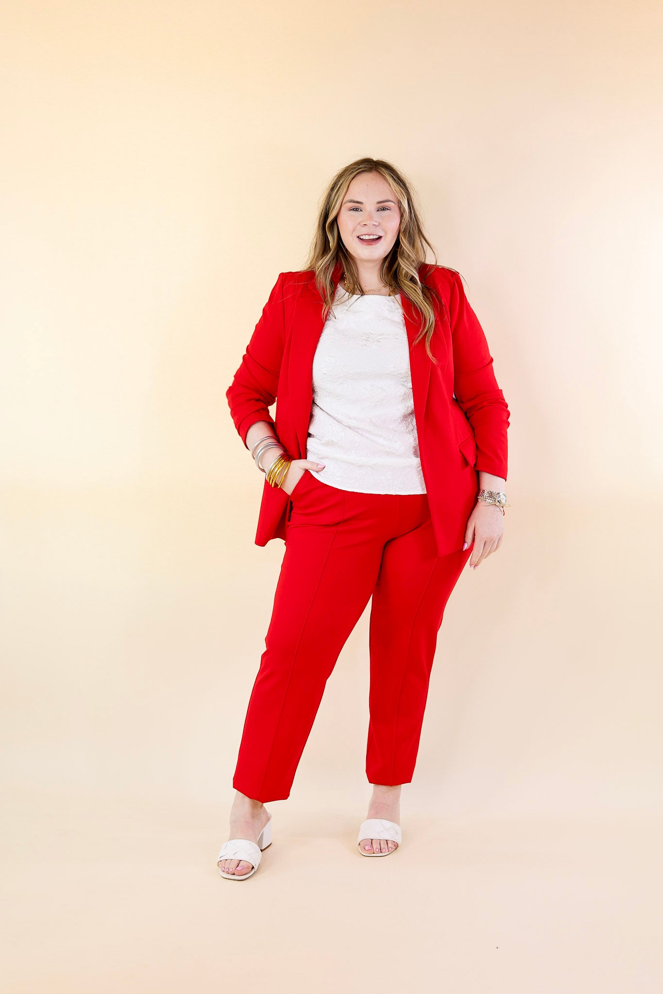 Elegant Ensemble Blazer in Scarlet Red