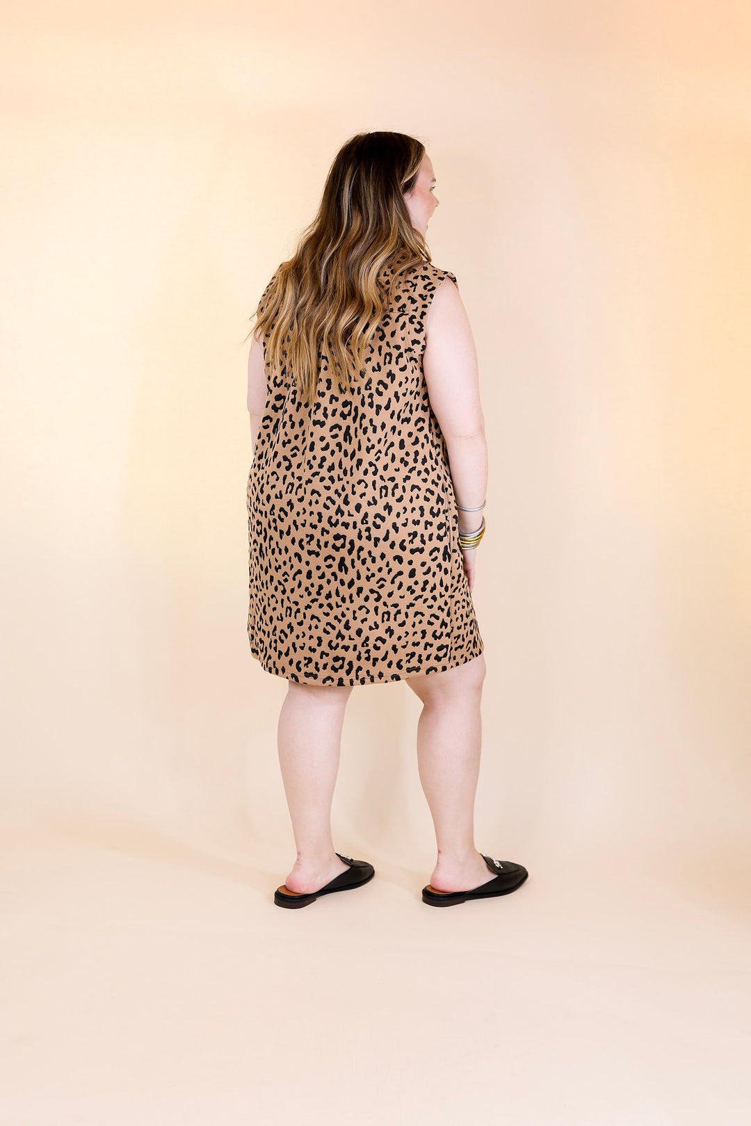 Polished Perfection Cheetah Print Cap Sleeve Dress with Collar in Tan