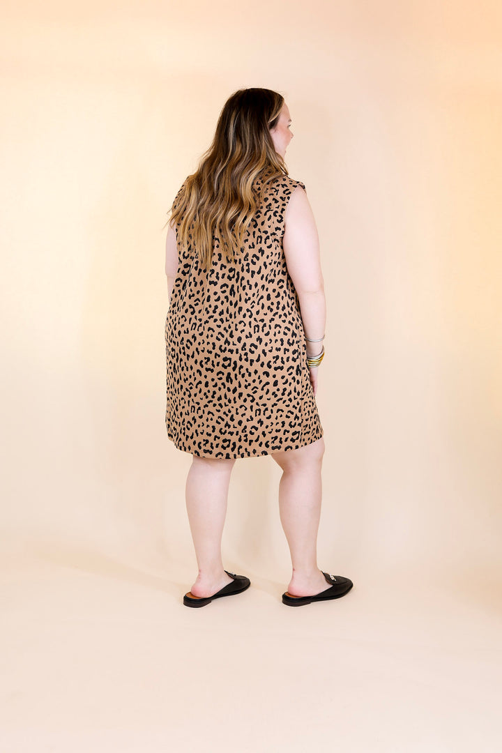 Polished Perfection Cheetah Print Cap Sleeve Dress with Collar in Tan